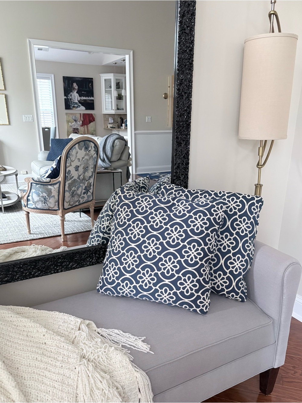 Kravet Custom Navy Ivory Pillow Covers 18x18 Pair